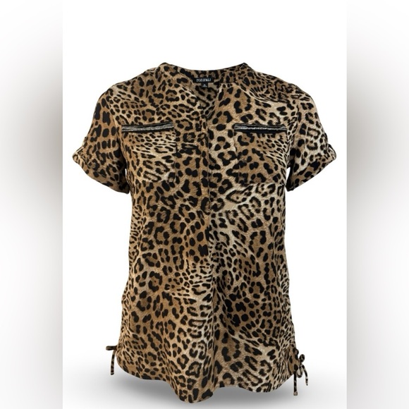Roz & Ali Tops - Roz & Ali Leopard Print Short Sleeve Blouse XL | Brown & Black